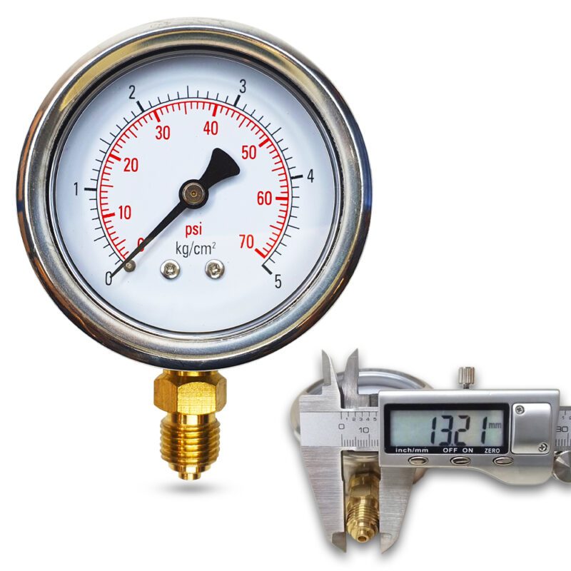 เพรชเชอร์เกจ (A) 2.5", 5 KG BODY:SS มีน้ำมัน เกลียว:BRASS 1/4"(โต13.2มม)