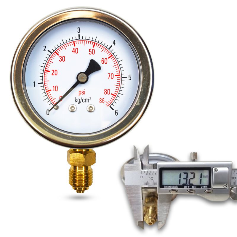 เพรชเชอร์เกจ (A) 2.5", 6 KG BODY:SS มีน้ำมัน เกลียว:BRASS 1/4"(โต13.2มม)