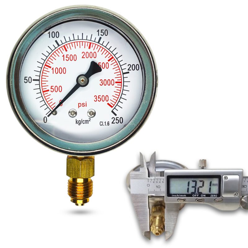 เพรชเชอร์เกจ (A) 2.5", 250 KG BODY:SS มีน้ำมัน เกลียว:BRASS 1/4"(โต13.2มม)
