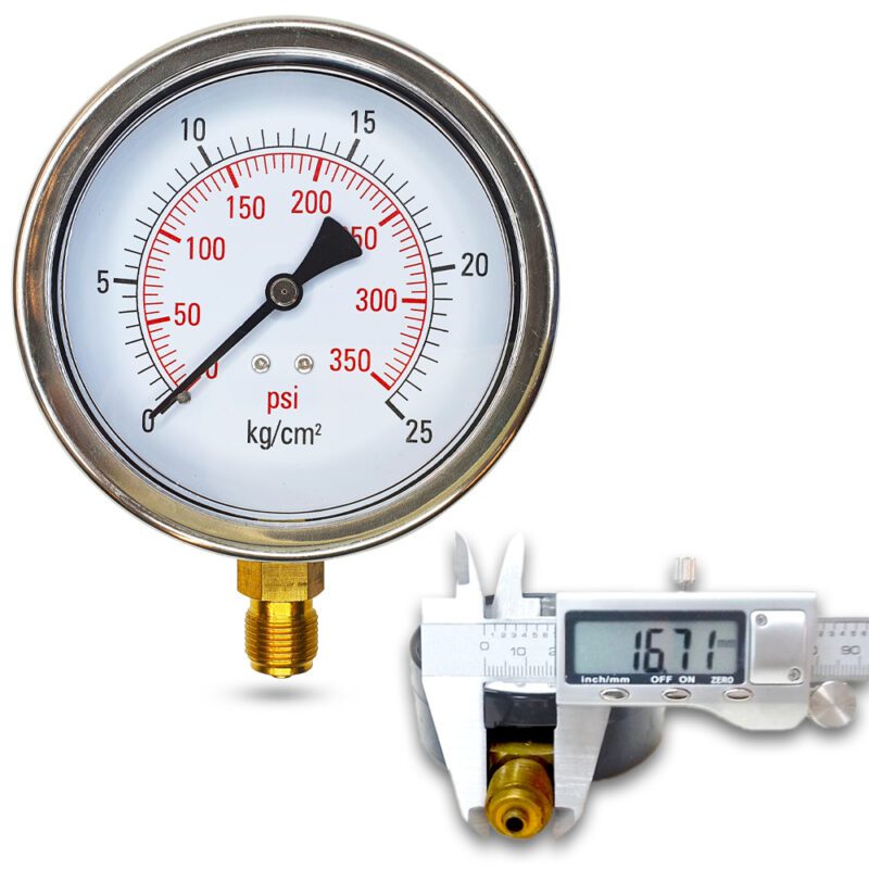เพรชเชอร์เกจ (A) 4", 25 KG BODY:SS มีน้ำมัน เกลียว:BRASS 3/8"(โต16.7มม)