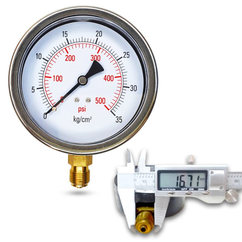 เพรชเชอร์เกจ (A) 4", 35 KG BODY:SS มีน้ำมัน เกลียว:BRASS 3/8"(โต16.7มม)