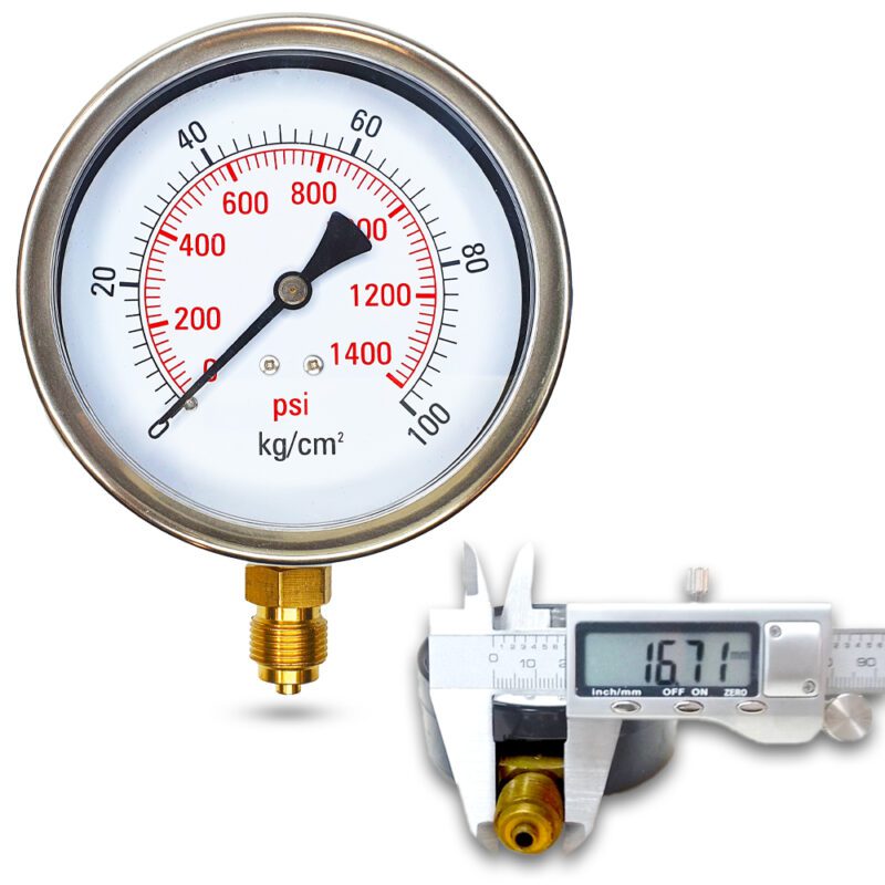 เพรชเชอร์เกจ (A) 4", 100 KG BODY:SS มีน้ำมัน เกลียว:BRASS 3/8"(โต16.7มม)