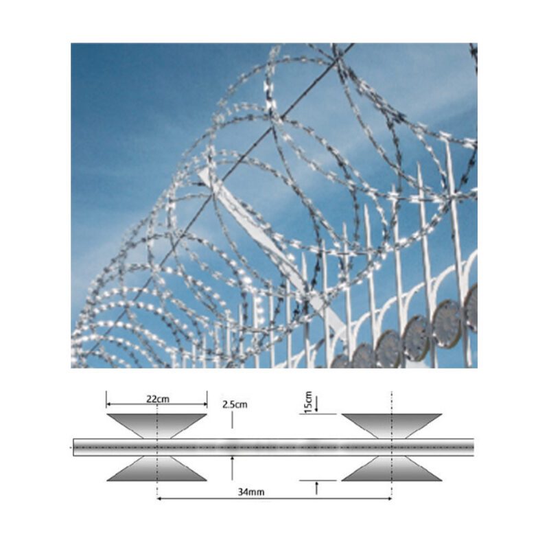 ลวดหนามทหาร (Razor Barbed Wire) ขดเป็นวงโต 70ซม. ยาว 10เมตร/ม้วน ใบมีดขนาด 22มม.