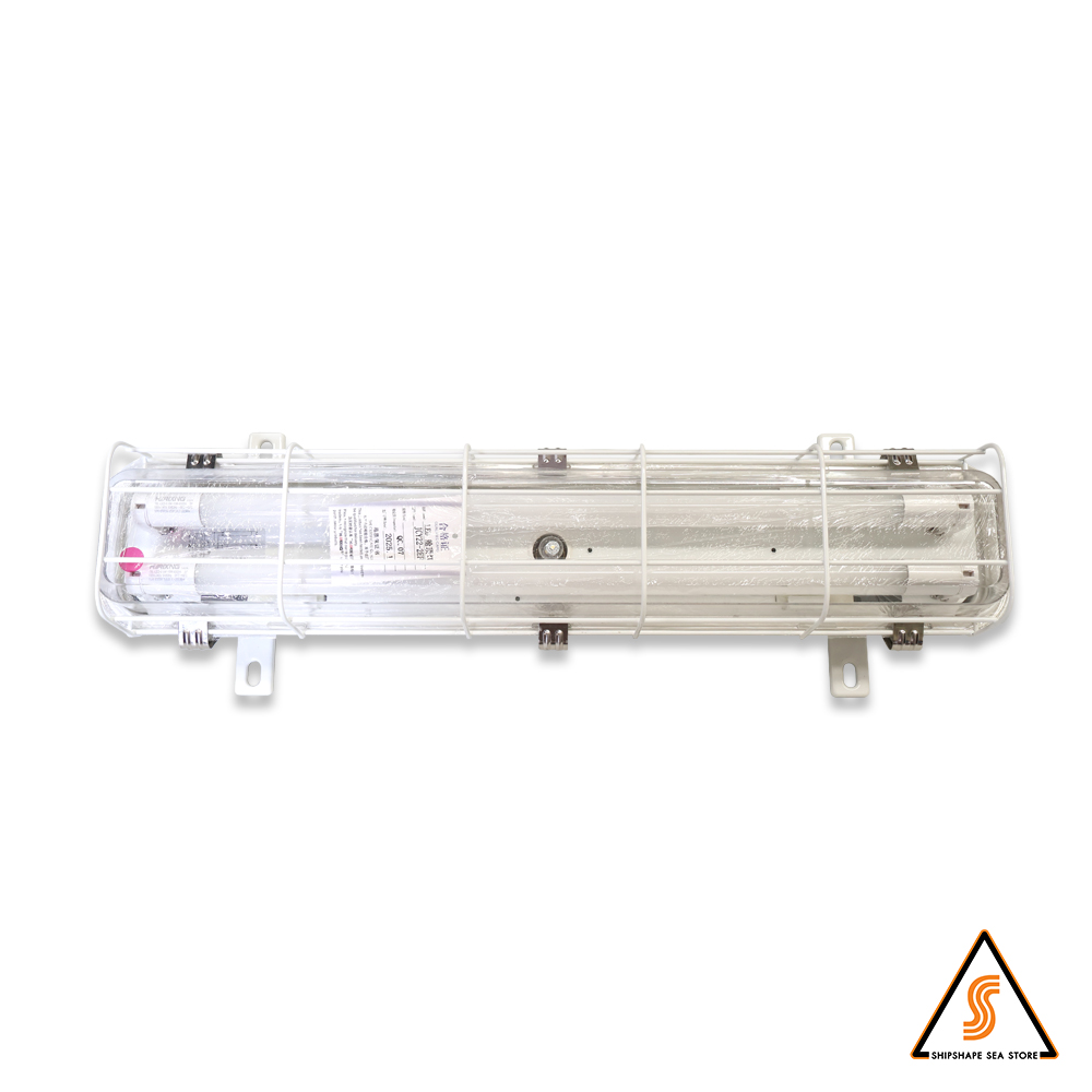 โคมไฟนีออน Marine เดินลอย Cable gland มีกรง JCY22-2EFD+Emergency, LED 2x10W(600mm) 100-240V, 50/60 HZ, IP56 รูน๊อต 480x185, Single-End
